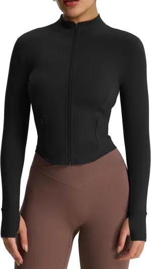 Aoxjox Women's Full Zippered Geo Zip Jacket Workout Running Long Sleeve Thumbhole with Pockets Cardigan