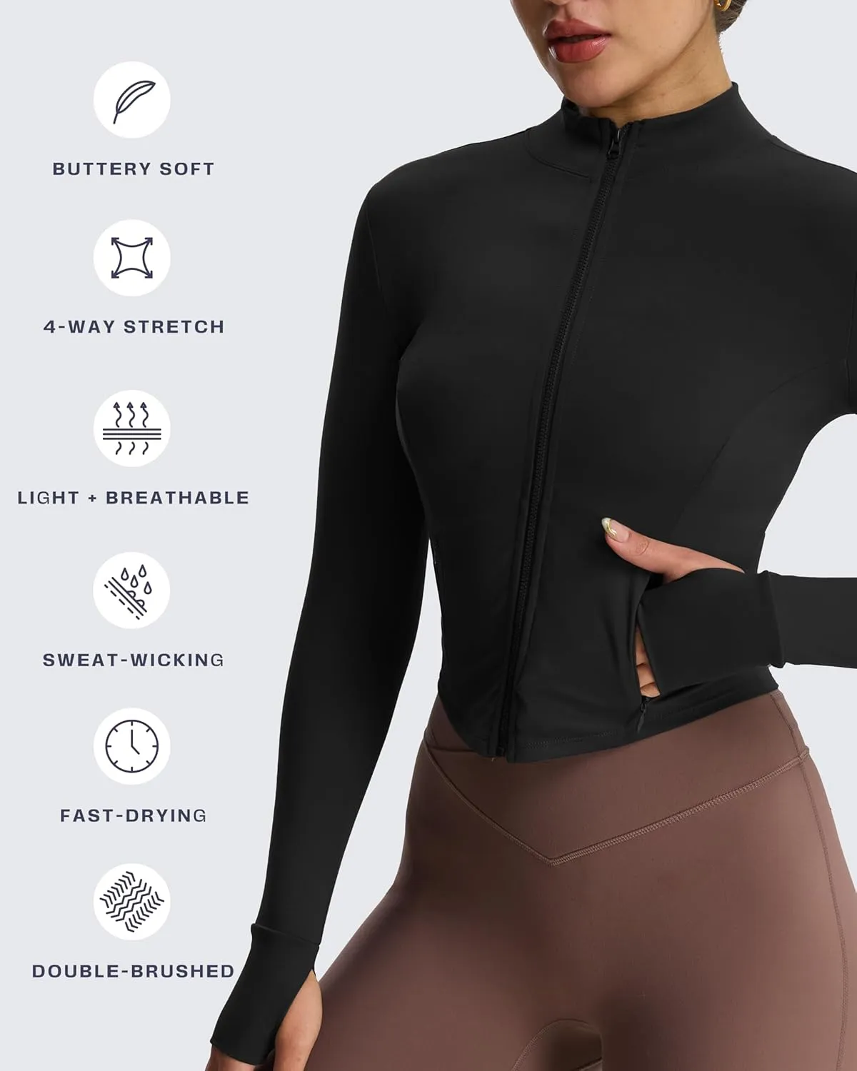 Aoxjox Women's Full Zippered Geo Zip Jacket Workout Running Long Sleeve Thumbhole with Pockets Cardigan