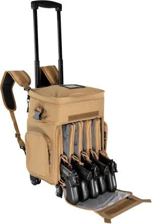 ‘Apollo2’ Tactical Handgun Rolling Range Bag with Wheels Pistol Case Gun Range Backpack Box for Shooting Gear, Ammo, Hunting Supplies, Firearms Storage