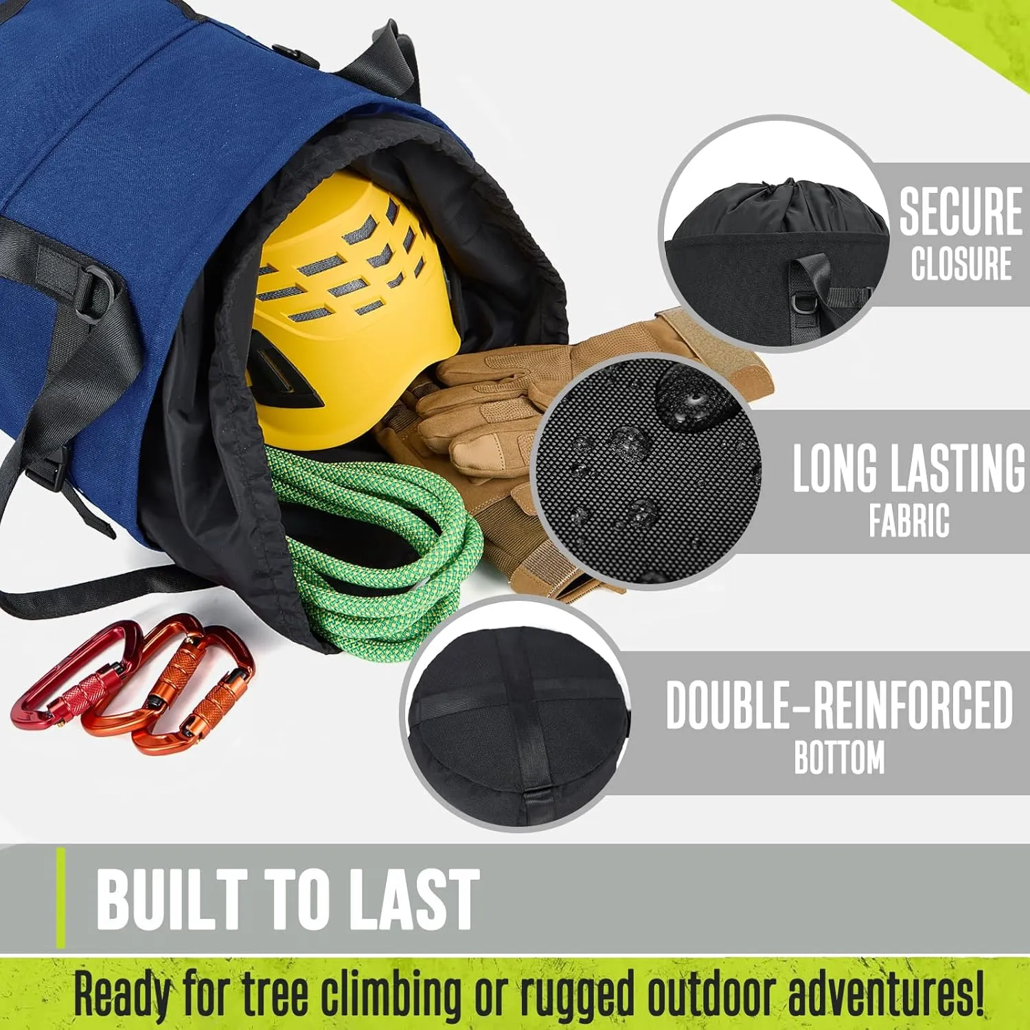 Arborist Rope Bag, 35L Tree Climbing Rope Bag, Arborist Equipment Bucket Backpack, Arborist Gear Carrier Bag with Side Pockets, Tough Rock Climbing Backpack, Rock and Tree Climbing Gear