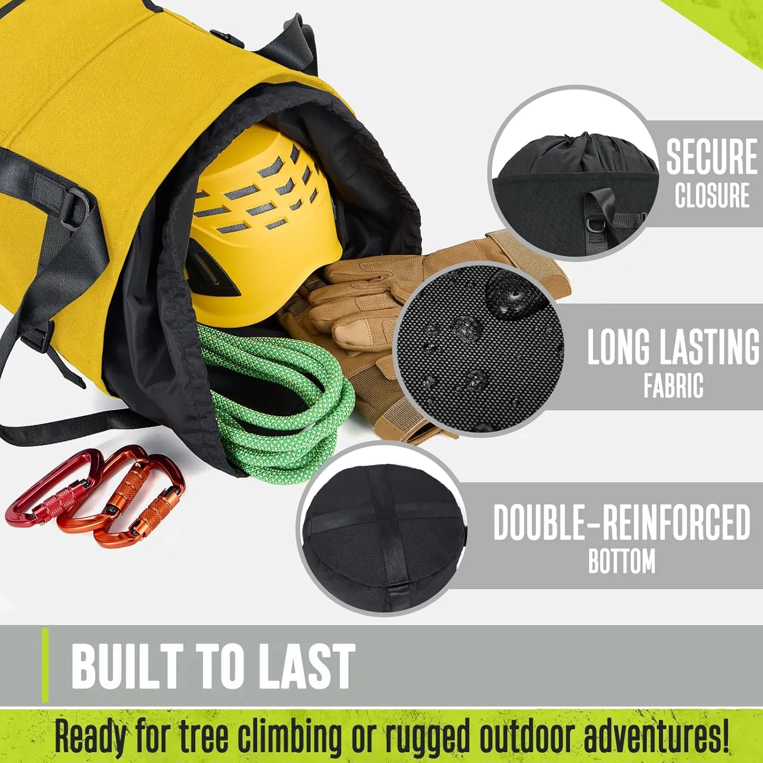 Arborist Rope Bag, 35L Tree Climbing Rope Bag, Arborist Equipment Bucket Backpack, Arborist Gear Carrier Bag with Side Pockets, Tough Rock Climbing Backpack, Rock and Tree Climbing Gear