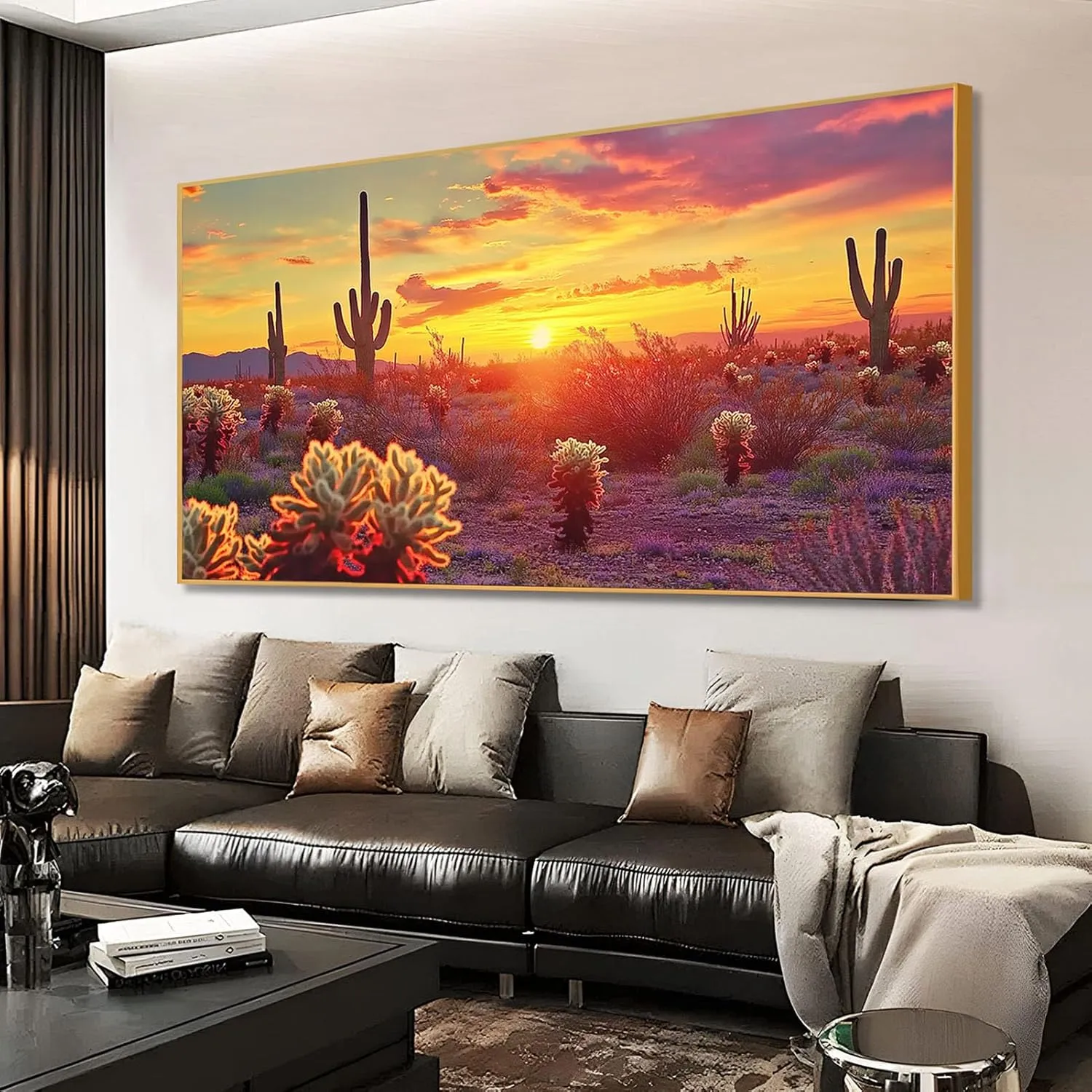 Arizona Desert Sunrise Canvas Wall Art, Arizona Desert Canvas Wall Art, Arizona Canvas Wall Art, Southwestern Wall Art, Landscape Canvas Wall Art, Wall Pictures for Living Room (Black Framed, 36"x20"|92x52cm)