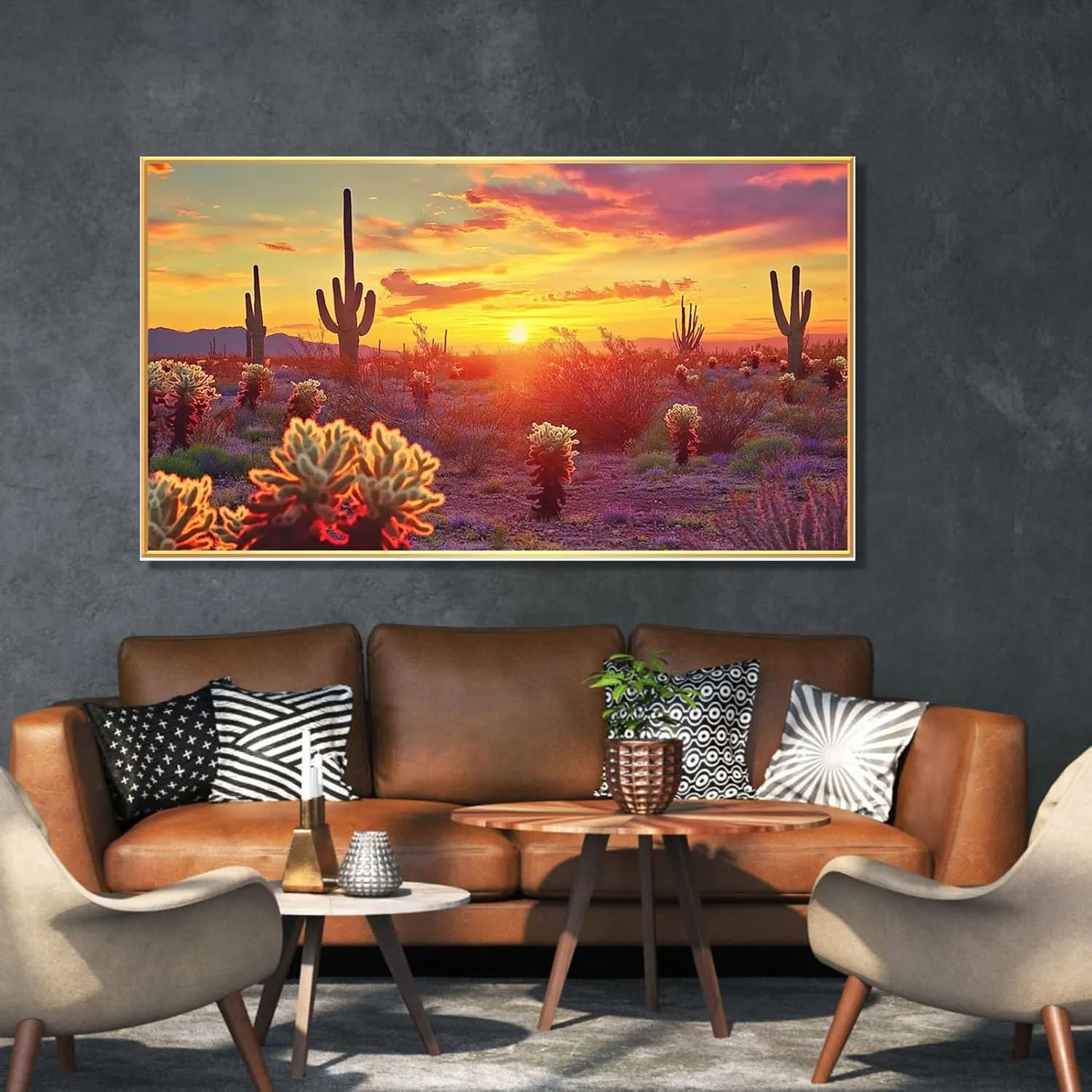 Arizona Desert Sunrise Canvas Wall Art, Arizona Desert Canvas Wall Art, Arizona Canvas Wall Art, Southwestern Wall Art, Landscape Canvas Wall Art, Wall Pictures for Living Room (Black Framed, 36"x20"|92x52cm)