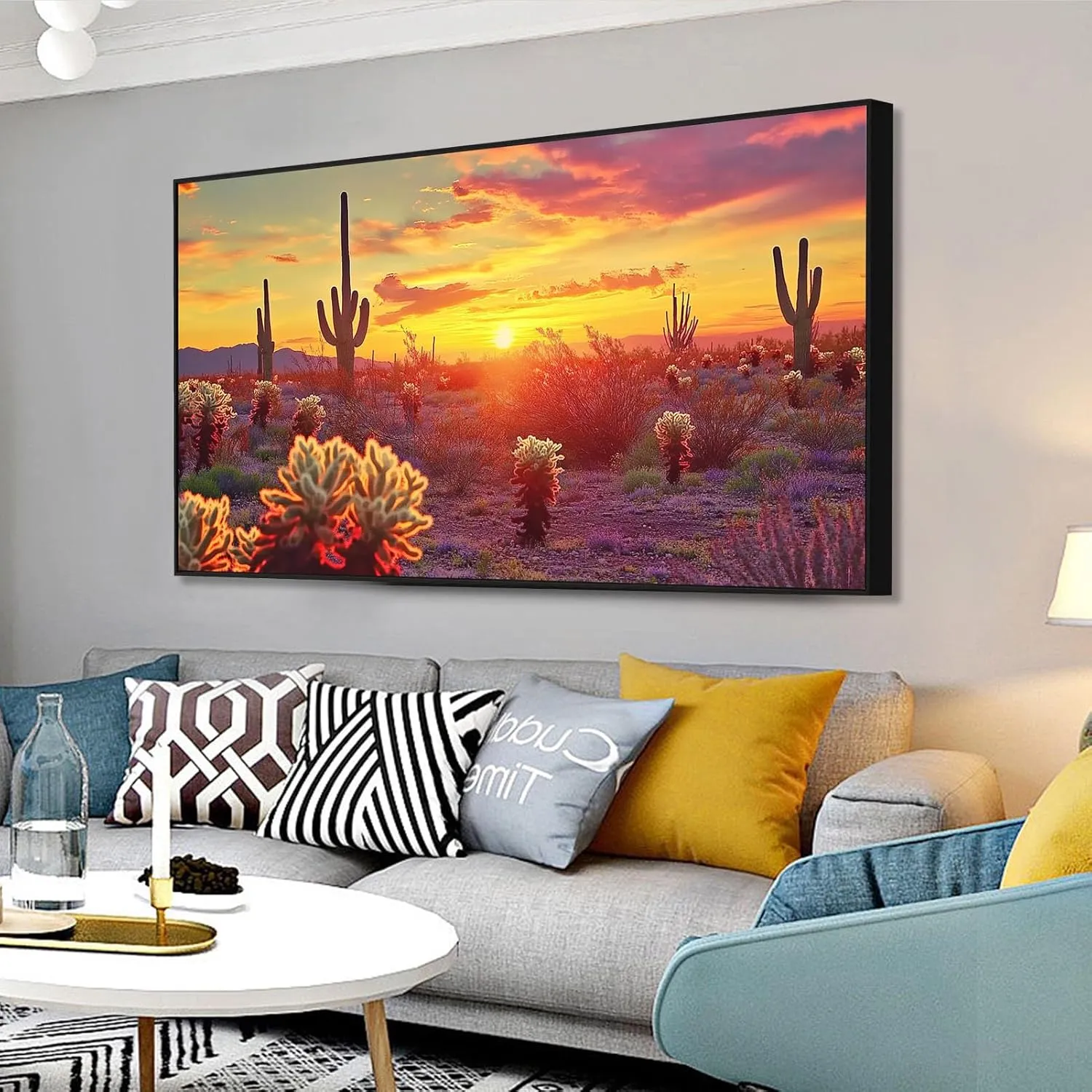 Arizona Desert Sunrise Canvas Wall Art, Arizona Desert Canvas Wall Art, Arizona Canvas Wall Art, Southwestern Wall Art, Landscape Canvas Wall Art, Wall Pictures for Living Room (Black Framed, 36"x20"|92x52cm)