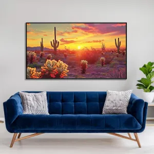 Arizona Desert Sunrise Canvas Wall Art, Arizona Desert Canvas Wall Art, Arizona Canvas Wall Art, Southwestern Wall Art, Landscape Canvas Wall Art, Wall Pictures for Living Room (Black Framed, 36"x20"|92x52cm)