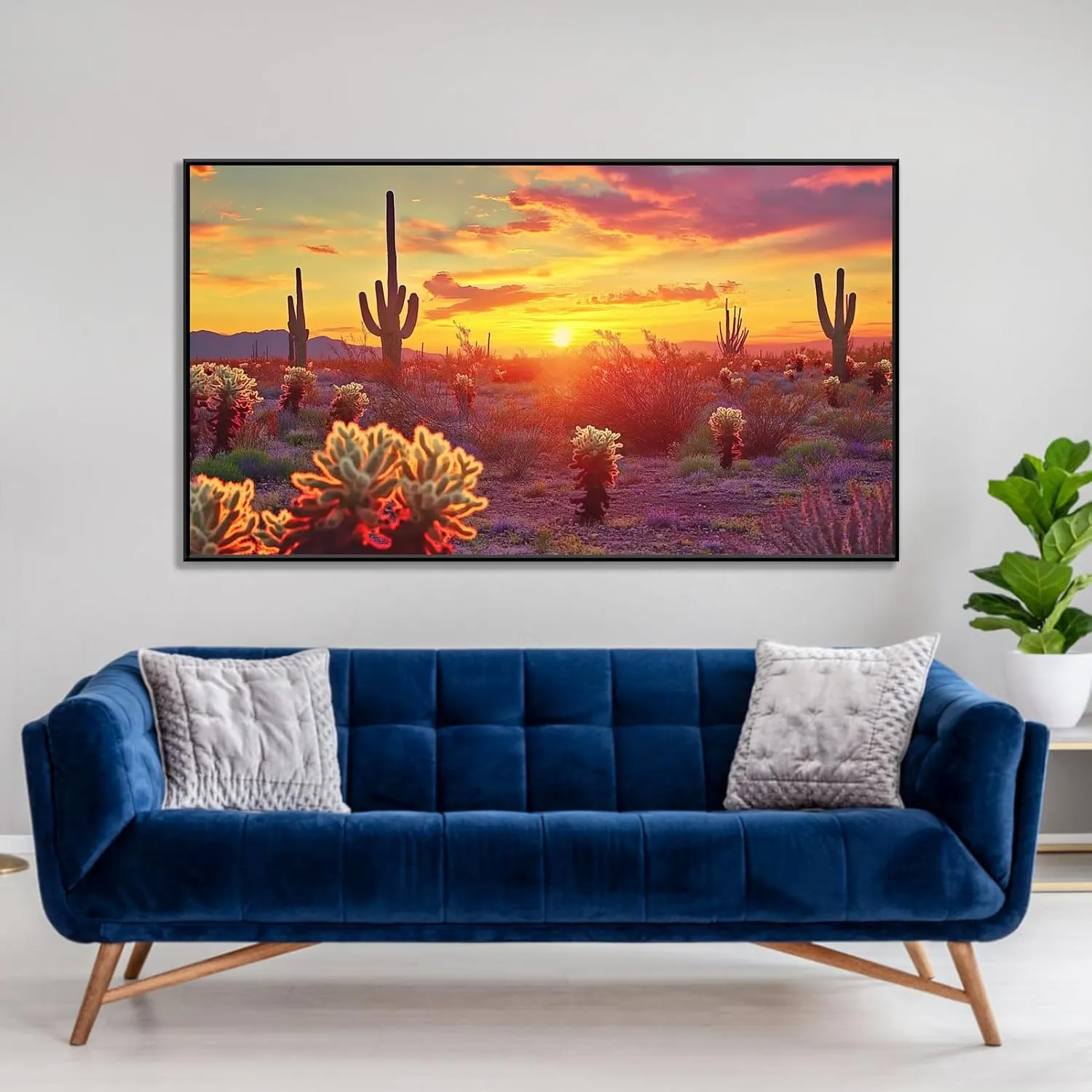 Arizona Desert Sunrise Canvas Wall Art, Arizona Desert Canvas Wall Art, Arizona Canvas Wall Art, Southwestern Wall Art, Landscape Canvas Wall Art, Wall Pictures for Living Room (Black Framed, 36"x20"|92x52cm)
