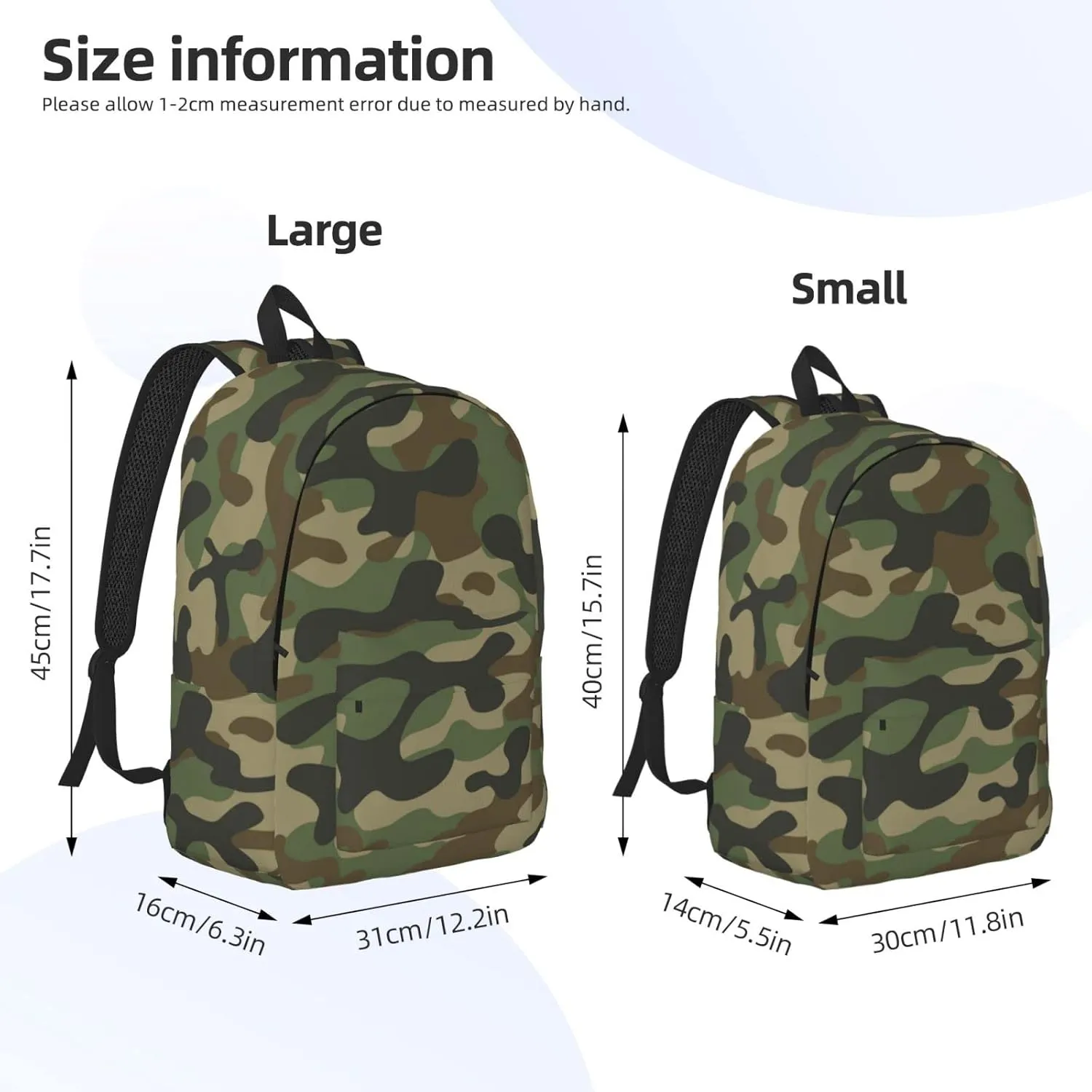 Army Camouflage Backpack 17.7 Inch Laptop Backpack Travel Hiking Daypack Military Camo Multipurpose Book Bag For Men Women Teens Boys Girls