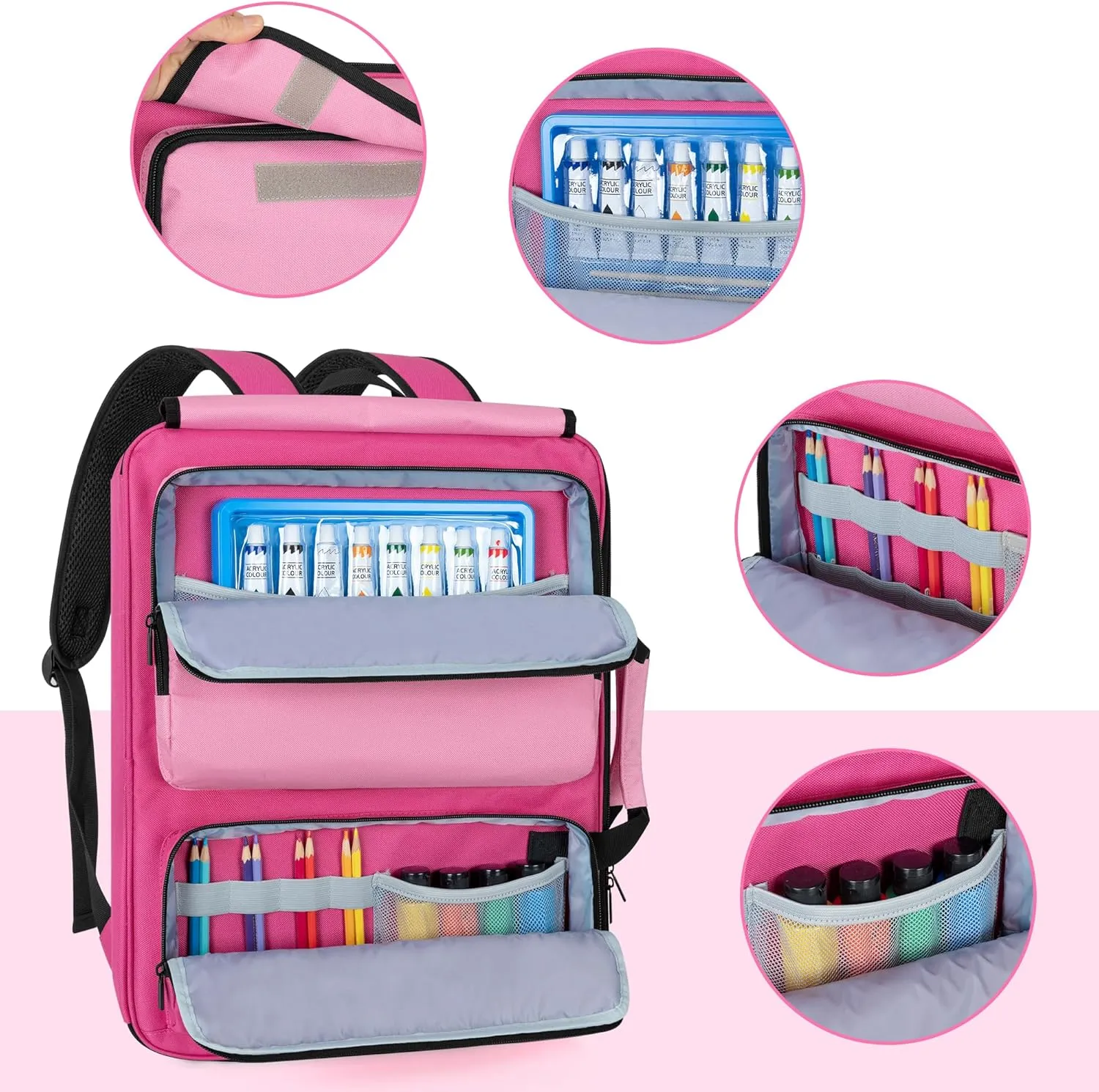 Art Portfolio Bag Backpack, A3 Art Portfolio Case 15 x 18 Inch, Artist Travel Tote Bag for Artwork and Drawing Supplies, Pink (Empty Bag, Patent Design)