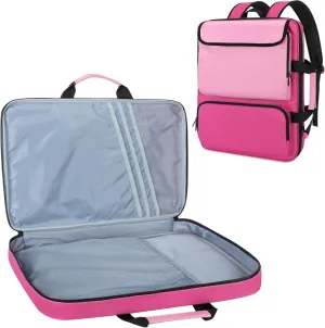 Art Portfolio Bag Backpack, A3 Art Portfolio Case 15 x 18 Inch, Artist Travel Tote Bag for Artwork and Drawing Supplies, Pink (Empty Bag, Patent Design)