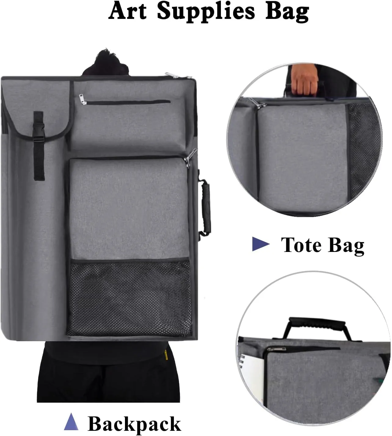 Art Portfolio Case 18 X 24,art Portfolio With Backpack & Tote Bag For Artwork,medium Art Case Size(Grey).