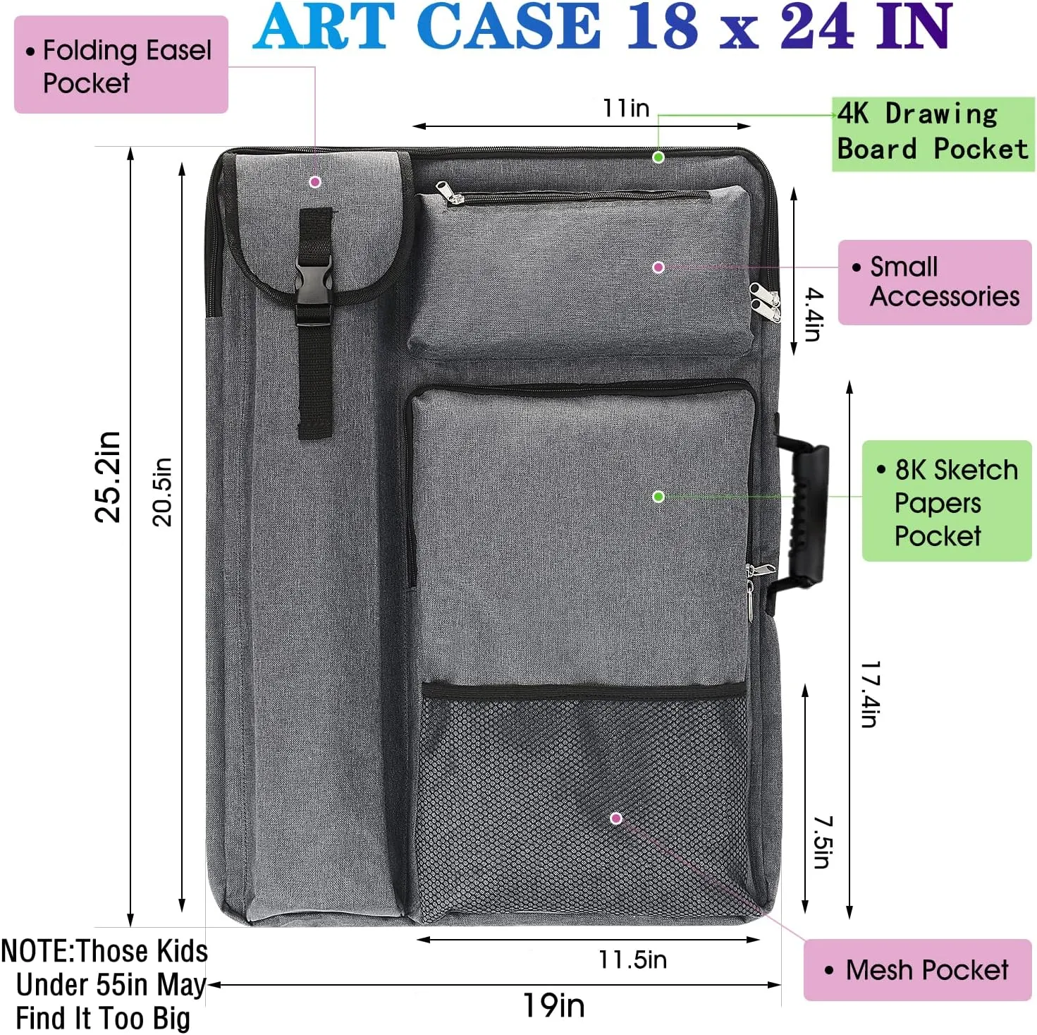 Art Portfolio Case 18 X 24,art Portfolio With Backpack & Tote Bag For Artwork,medium Art Case Size(Grey).
