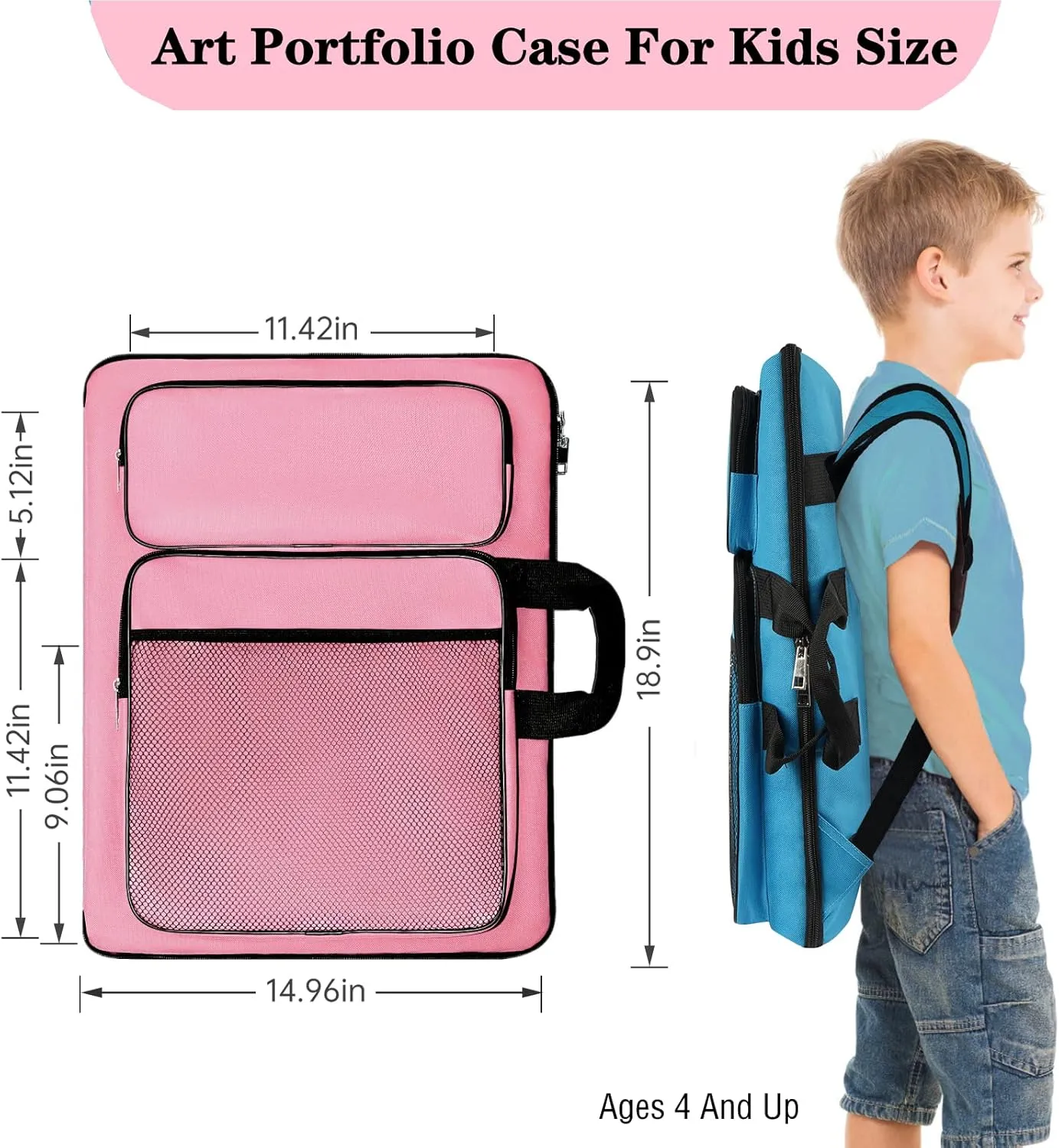 Art Portfolio kids, Drawing Supply Bag 15x18 In For Children Lesson,Artwork Case Storage Sketchbook,Drawing Pencil,Artist Set. (Pink)
