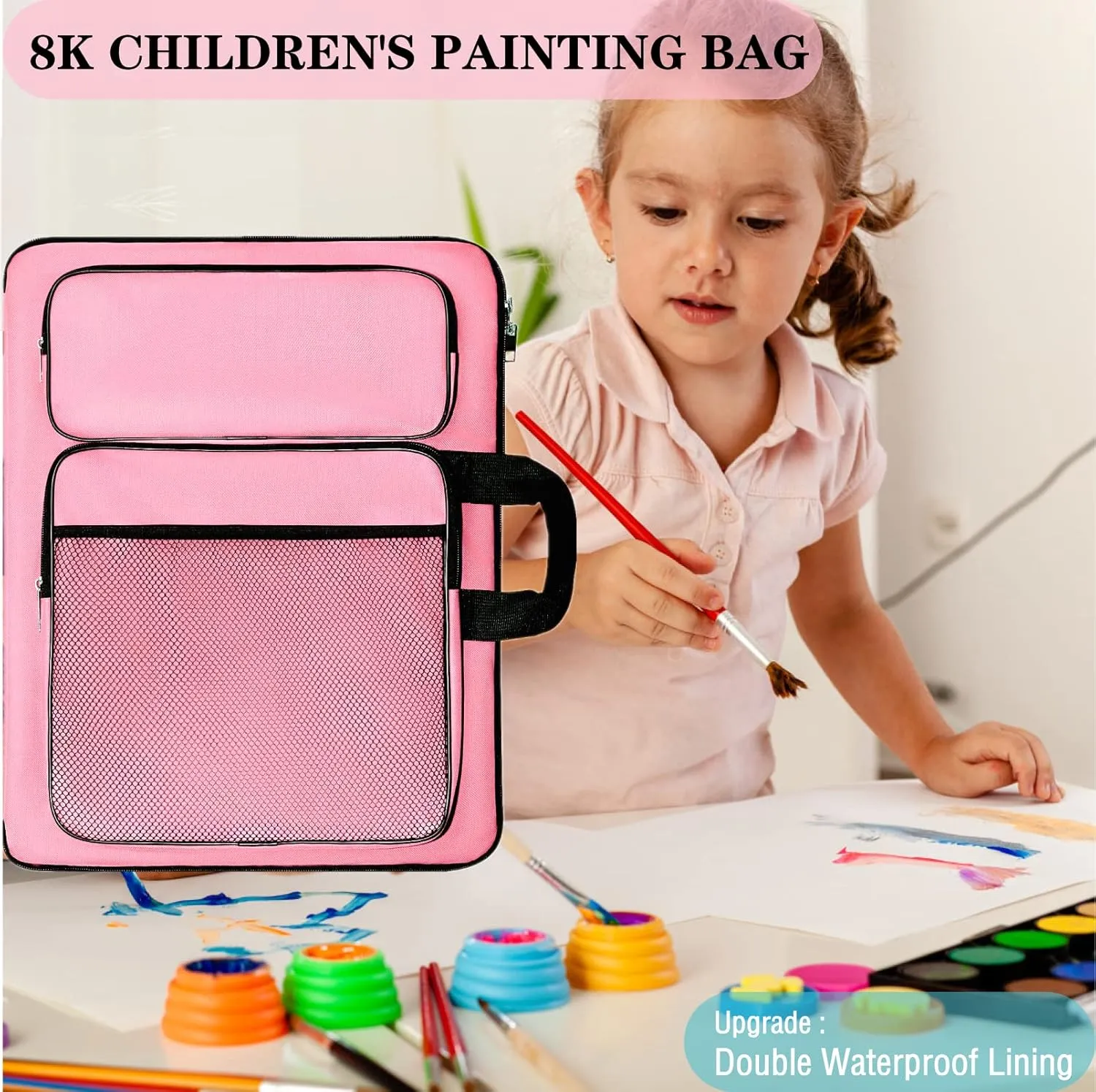 Art Portfolio kids, Drawing Supply Bag 15x18 In For Children Lesson,Artwork Case Storage Sketchbook,Drawing Pencil,Artist Set. (Pink)