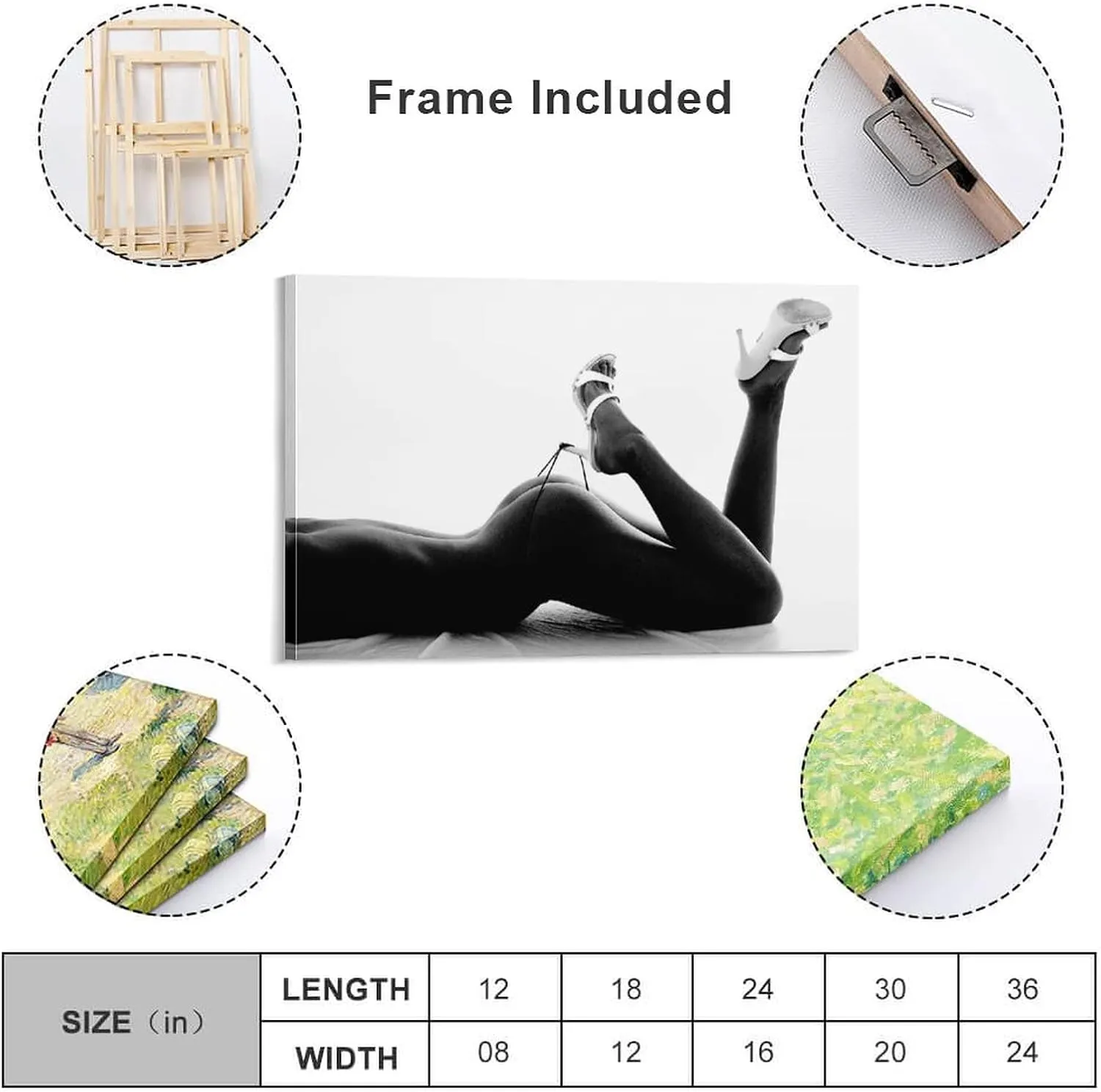 Art Poster Women's High Heels Art Black and White Canvas Painting Wall Art Paintings Canvas Wall Decor Home Decor Living Room Decor Aesthetic 12x18inch(30x45cm) Frame-Style