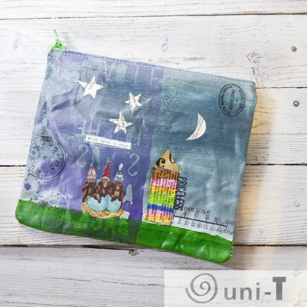 Art Pouches, Hand Painted Mixed Media Zipper Pouch