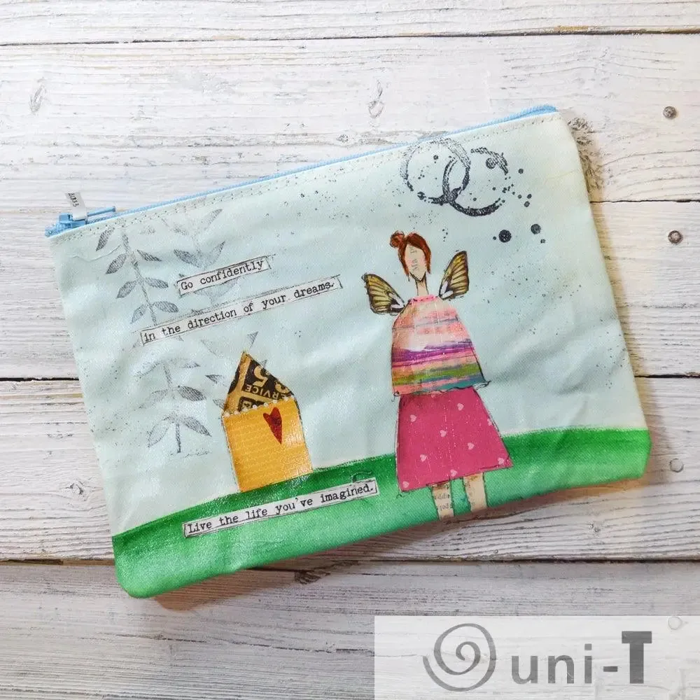 Art Pouches, Hand Painted Mixed Media Zipper Pouch