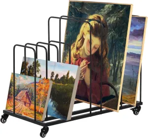 Art Storage Rack with Wheels, Rolling Metal Canvas Organizer for Canvas Boards, Panels, Frames, Drawing Boards