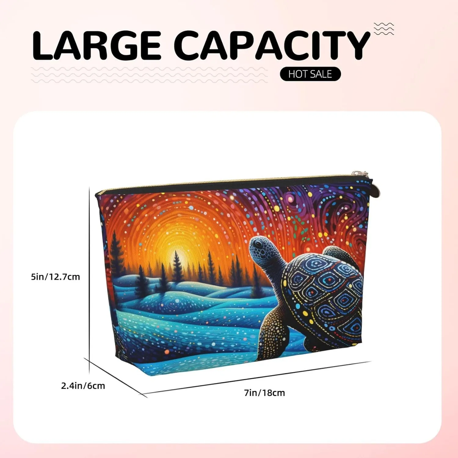 Art Turtle Magic Makeup Bag Waterproof Cosmetic Bag Organizer Small Make Up Zipper Pouch Portable Travel Toiletry Bag for Women Girls