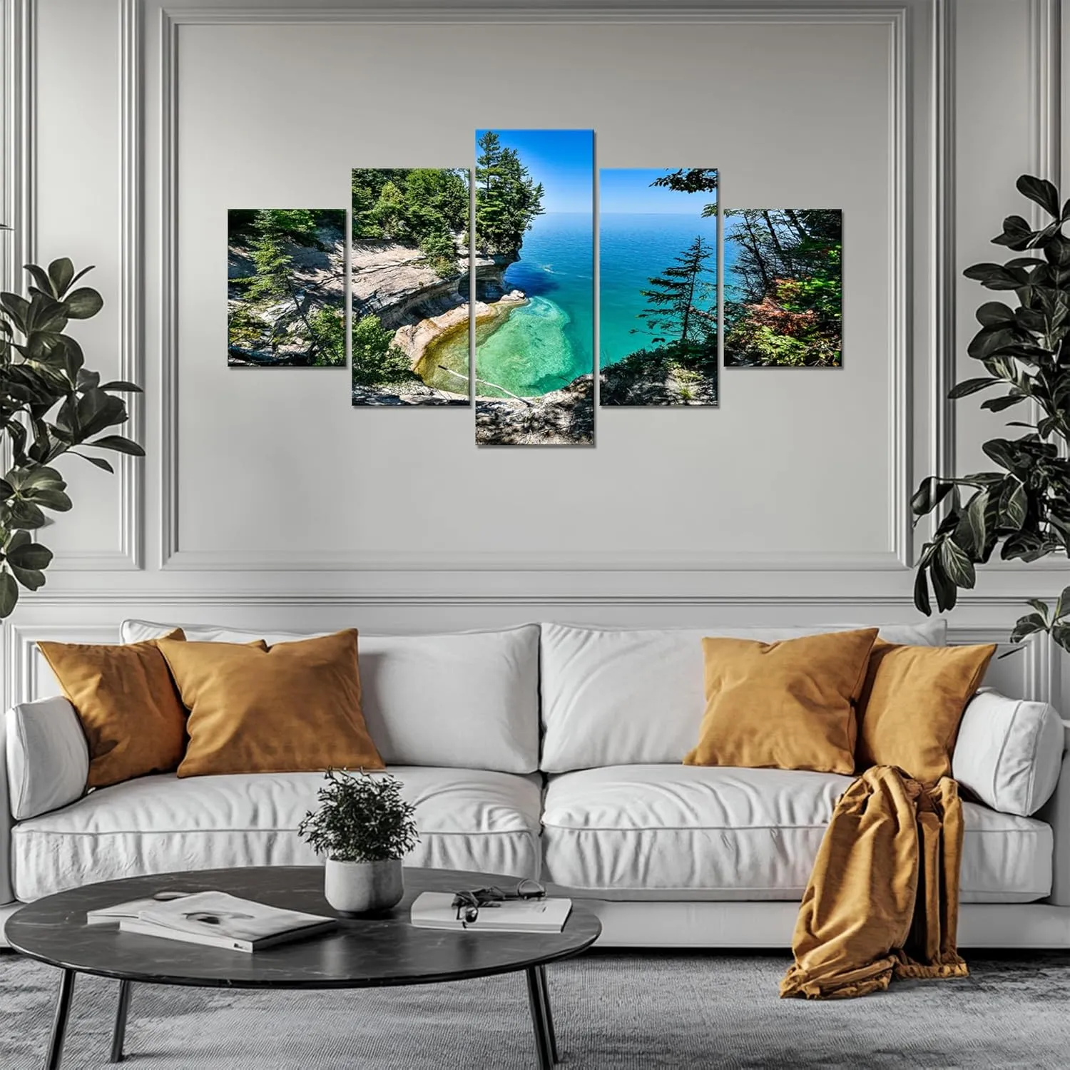 Artbrush Tower Lake Michigan Wall Art Lake Superior Canvas Print 60''Wx32''H Modern Art Print Framed Home Living Room Bedroom Decor