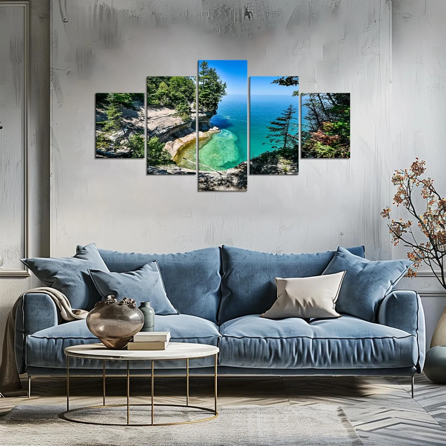 Artbrush Tower Lake Michigan Wall Art Lake Superior Canvas Print 60''Wx32''H Modern Art Print Framed Home Living Room Bedroom Decor