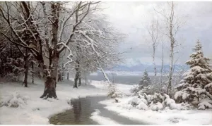 ArtDirect Anderson-Lundby, Anders 24x16 Gallery Wrapped Canvas Museum Art Titled: A Wooded Winter Landscape