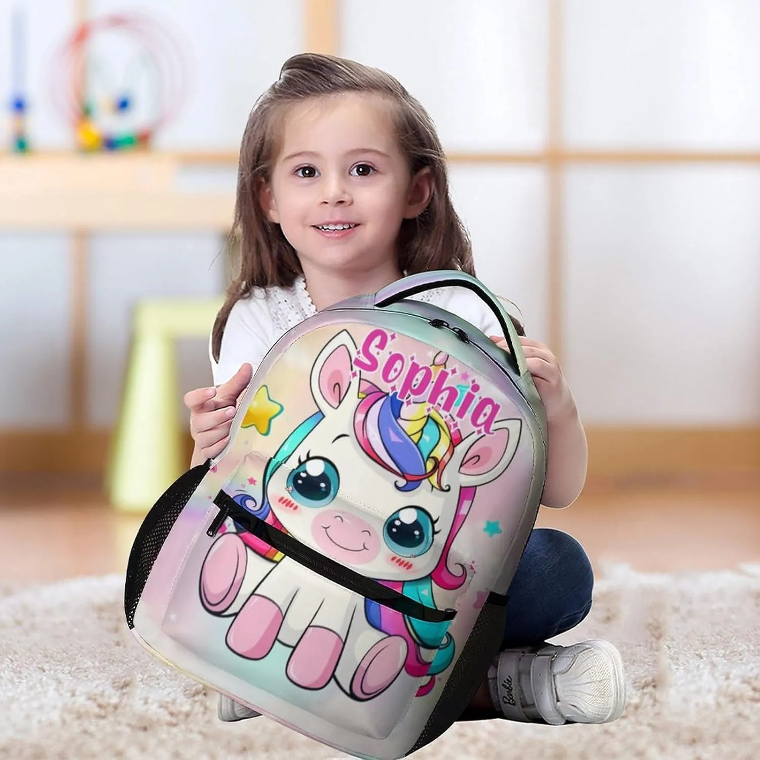 Artsadd Personalized Backpack for Girls Kids Lunch Bag Box Sets Custom Name School Bag for Preschool Kindergarten Elementary Back to School Gift for Daughter