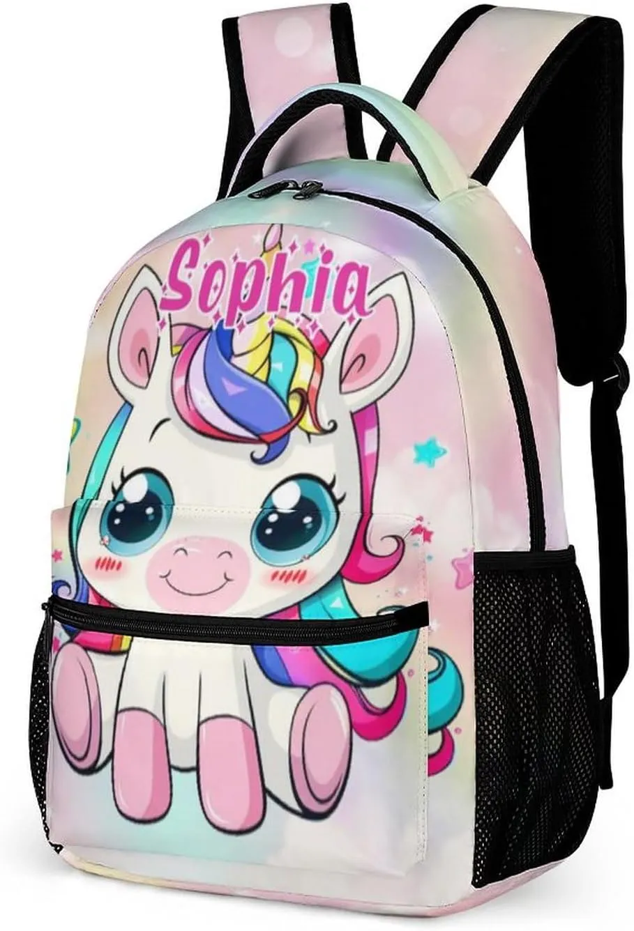 Artsadd Personalized Backpack for Girls Kids Lunch Bag Box Sets Custom Name School Bag for Preschool Kindergarten Elementary Back to School Gift for Daughter