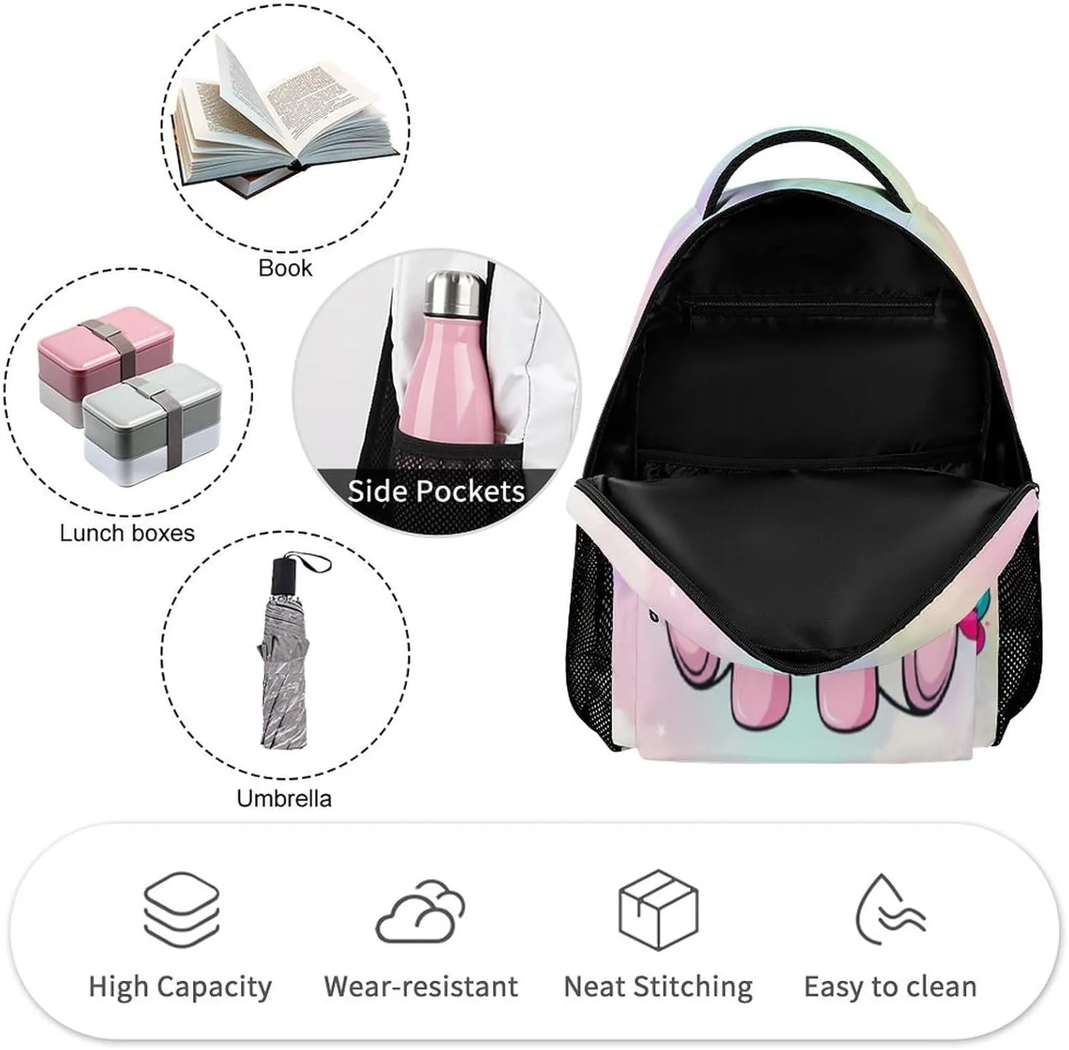 Artsadd Personalized Backpack for Girls Kids Lunch Bag Box Sets Custom Name School Bag for Preschool Kindergarten Elementary Back to School Gift for Daughter