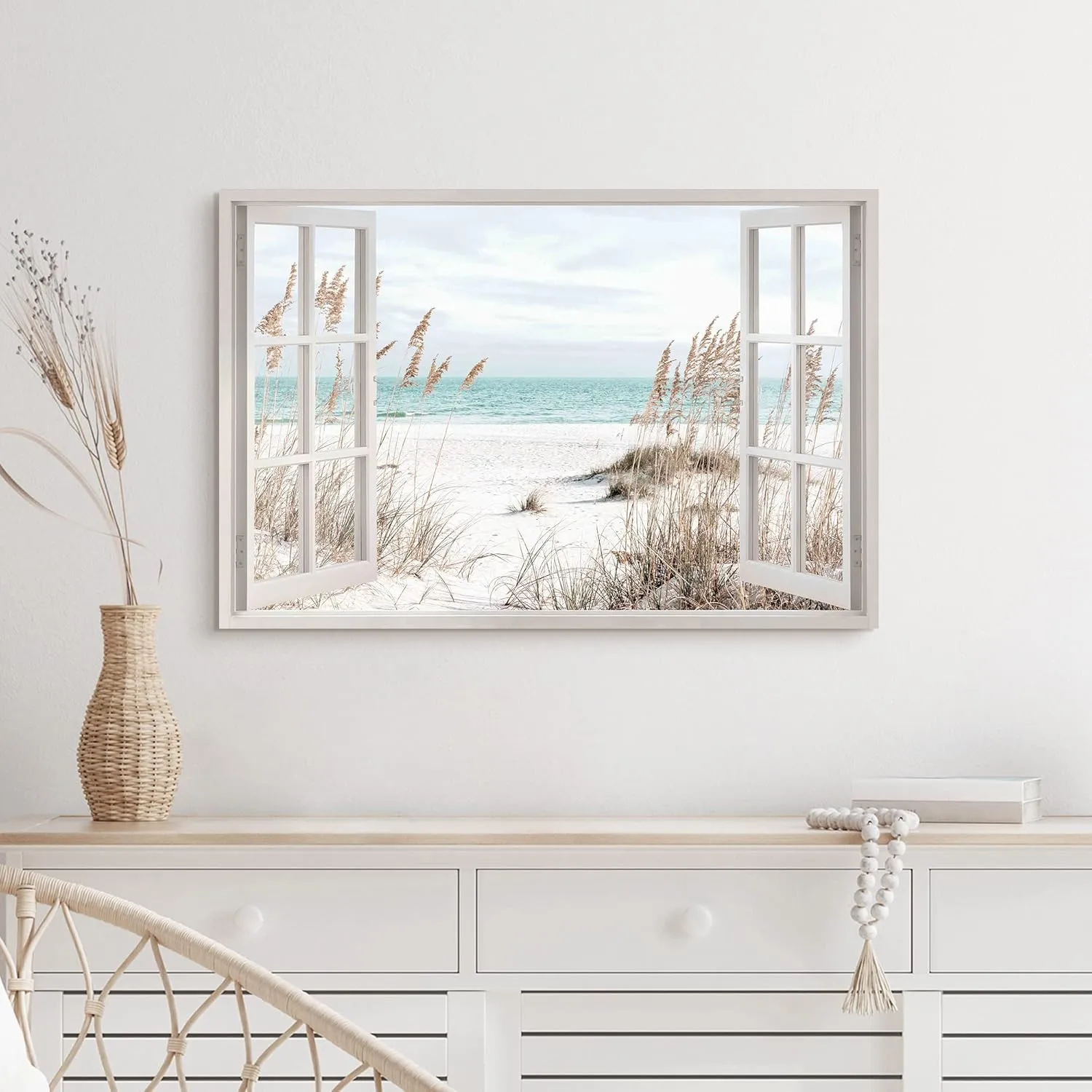 arttitue Beach Canvas Wall Art Decor: Bedroom Living Room Window Coastal Landscape Painting Print Relaxing Tropical Ocean Scene Artwork Modern Large Sea Seascape Picture for Home Office