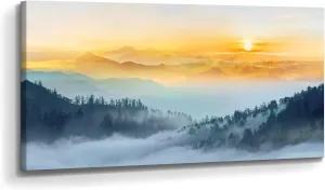 arttitue Foggy Forest Wall Art Canvas: Sunset Nature Scenery Picture Landscape Painting Print Decor Misty Mountain Photography Artwork for Bedroom Living Room Home