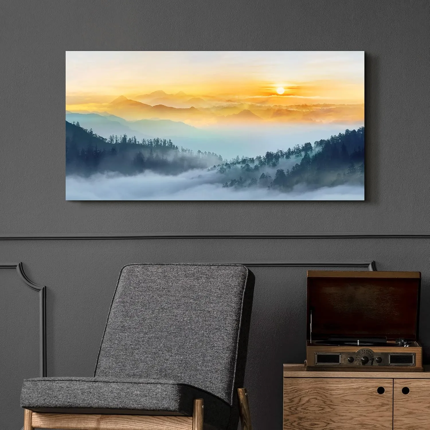 arttitue Foggy Forest Wall Art Canvas: Sunset Nature Scenery Picture Landscape Painting Print Decor Misty Mountain Photography Artwork for Bedroom Living Room Home