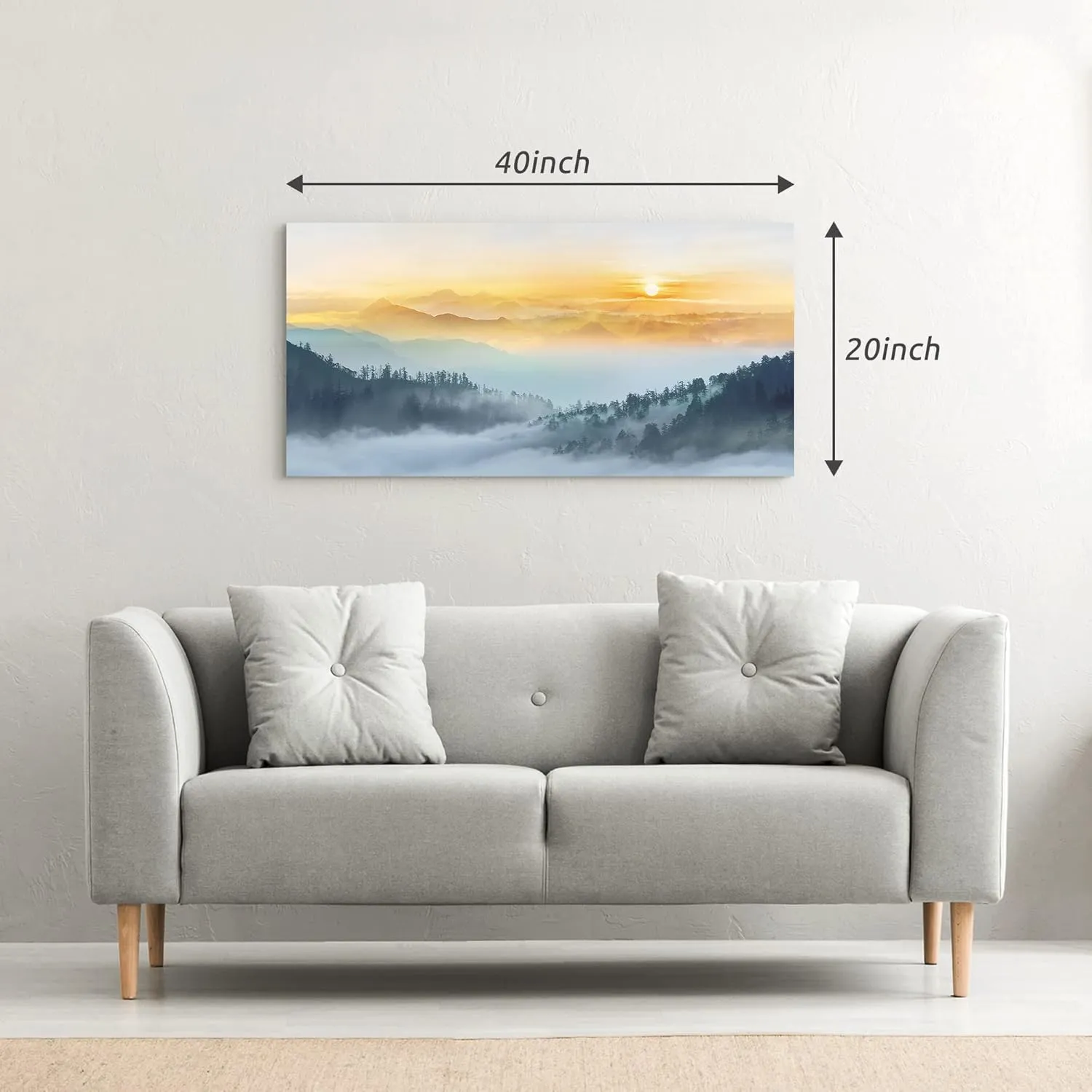 arttitue Foggy Forest Wall Art Canvas: Sunset Nature Scenery Picture Landscape Painting Print Decor Misty Mountain Photography Artwork for Bedroom Living Room Home