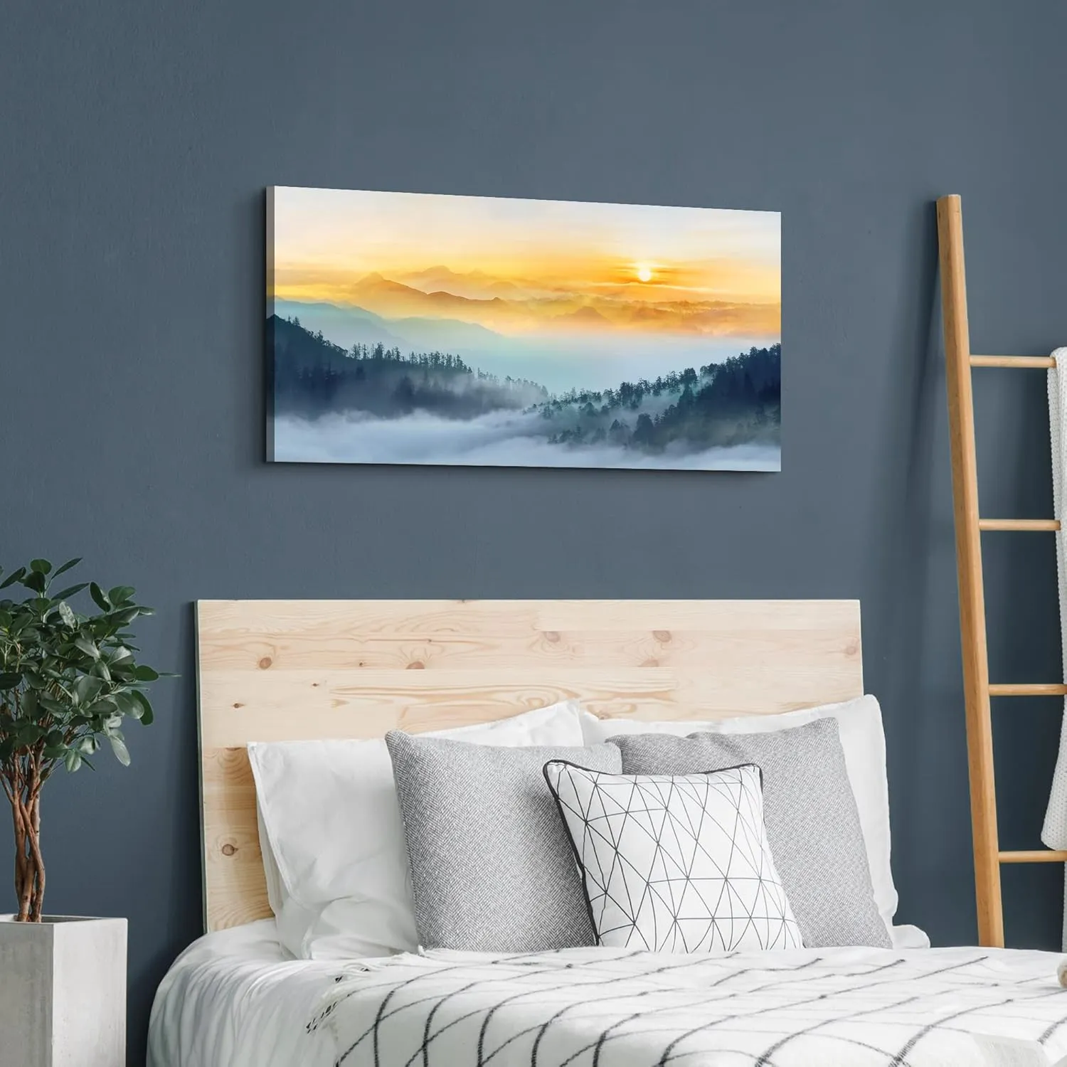 arttitue Foggy Forest Wall Art Canvas: Sunset Nature Scenery Picture Landscape Painting Print Decor Misty Mountain Photography Artwork for Bedroom Living Room Home