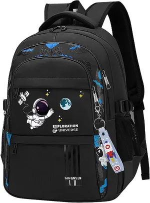 Astronaut Backpack for Boys Teens, Large Capacity School Bag Bookbag for Kids Elementary Middle (Black)