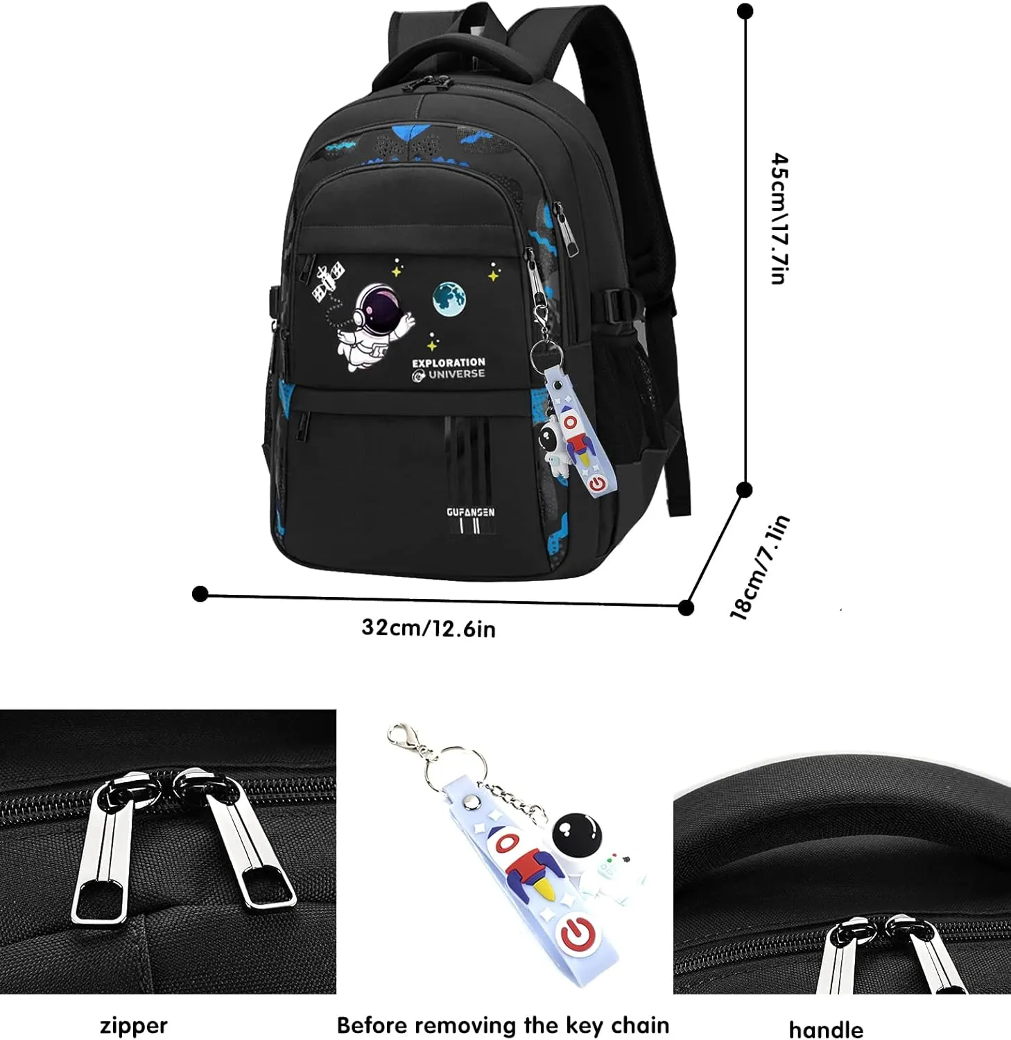 Astronaut Backpack for Boys Teens, Large Capacity School Bag Bookbag for Kids Elementary Middle (Black)