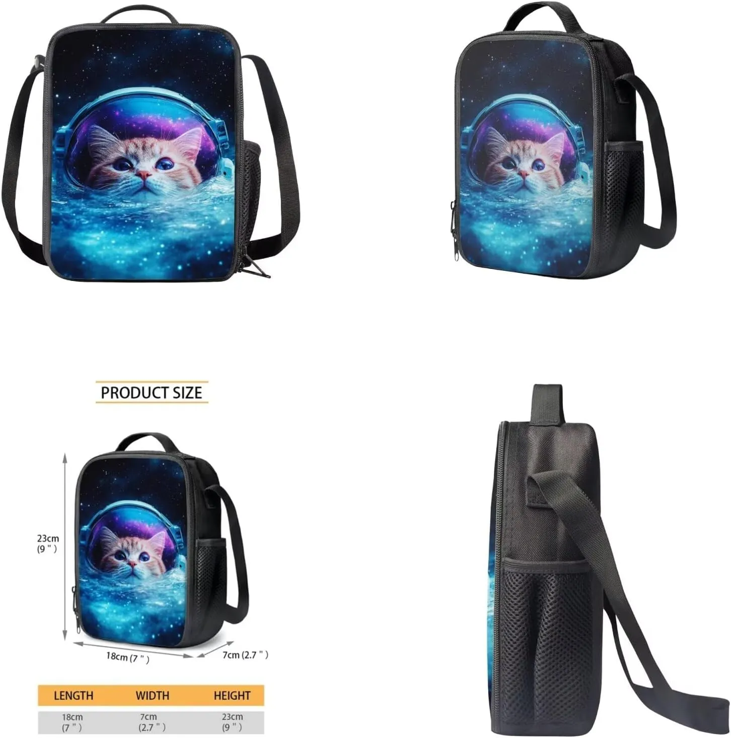 Astronaut Cat Backpack for High School Boys and Lunch Bag Multi-Functional 17-Inch Schoolbag Set Lightweight Bookbag for Boys & Girls, Perfect for Elementary & Middle School