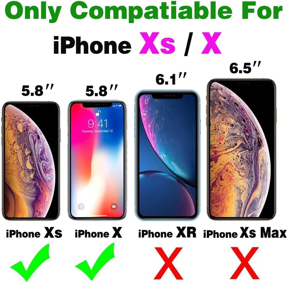 Asuwish Phone Case for iPhone Xs X 10 10s Zipper Wallet Cell Cover with Tempered Glass Screen Protector Crossbody Strap Flower Card Holder iPhoneX iPhoneXs iPhone10 i PhoneX SX 10x 10xs X’s Women Gray