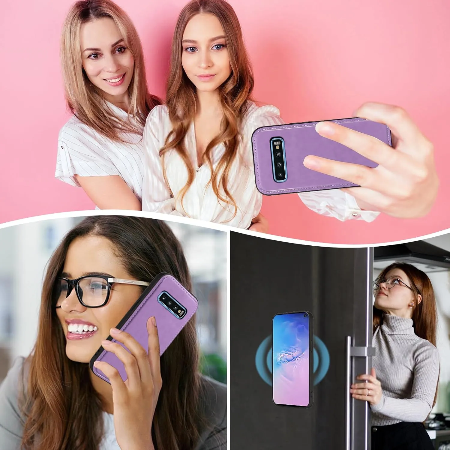 Asuwish Phone Case for Samsung Galaxy S10 Zipper Wallet Magnetic Detachable Cell Cover with Tempered Glass Screen Protector Crossbody Strap Flower Card Holder S 10 Edge 10S GS10 X10 Women Girls Purple