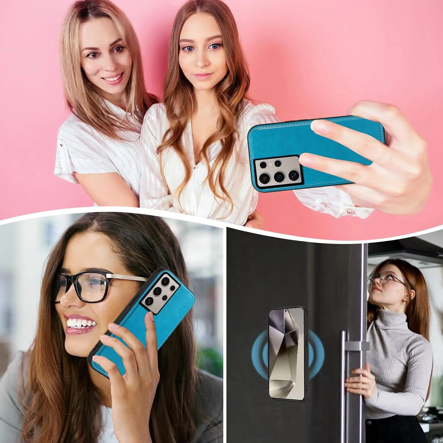 Asuwish Phone Case for Samsung Galaxy S24 Ultra 5G Zipper Wallet Detachable Cell Cover with Tempered Glass Screen Protector Crossbody Strap Flower Card Holder Slot S24Ultra 24S S 24 24Ultra Women Blue