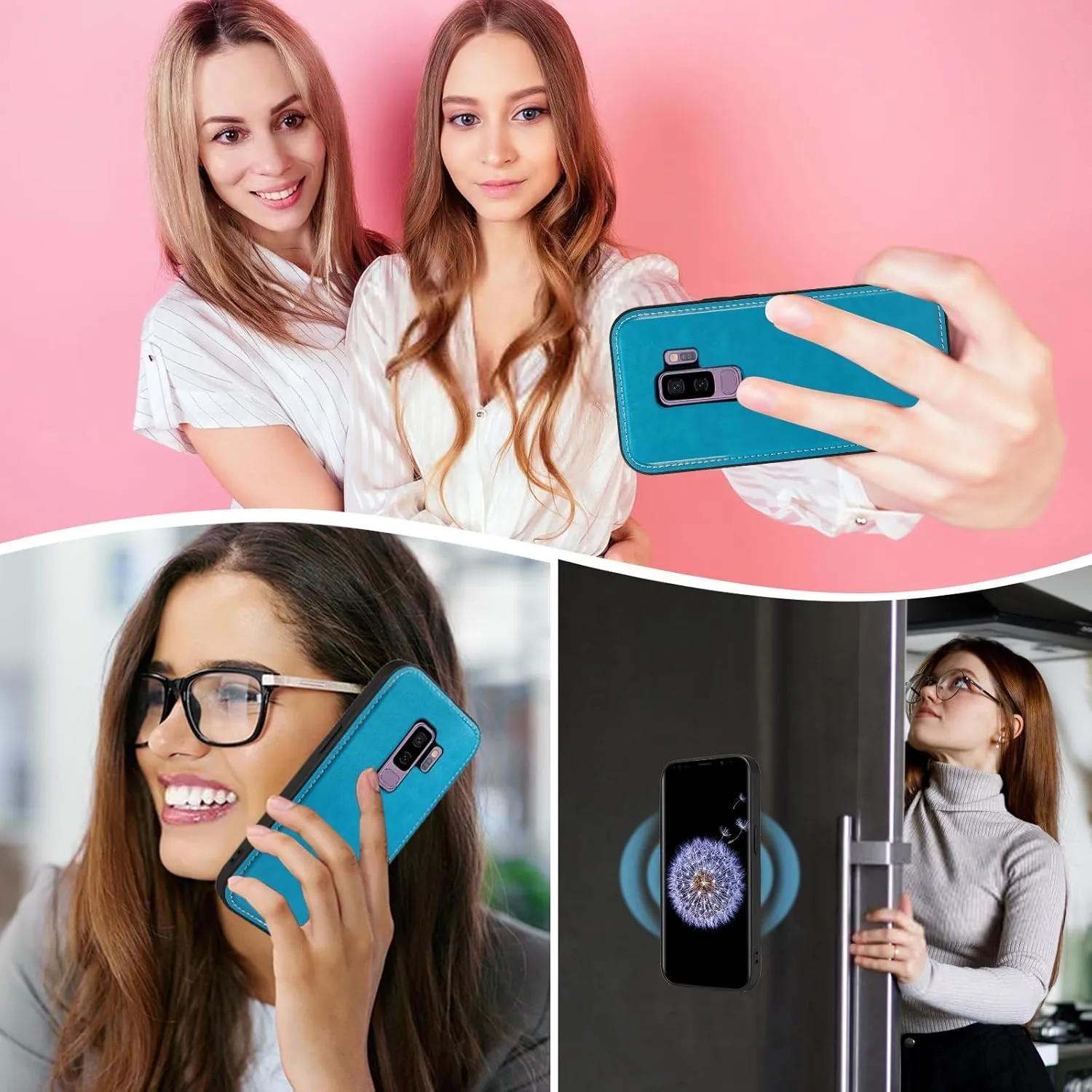 Asuwish Phone Case for Samsung Galaxy S9 Plus Zipper Wallet Magnetic Detachable Cell Cover with Tempered Glass Screen Protector Crossbody Strap Flower Card Holder S9  9S 9  S 9 9plus S9plus Women Blue