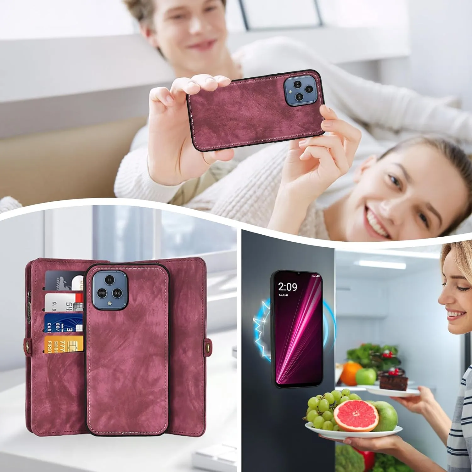 Asuwish Phone Case for T-Mobile Revvl 6/6X 5G Zipper Wallet Cell Cover with Screen Protector Strap Flip Card Holder Tmobile Revvl6 X Revvl6X T Mobile Revvl6X5G Revel Tmo Revell Rebel TCL Women Men Red