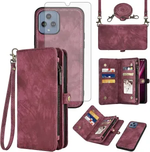 Asuwish Phone Case for T-Mobile Revvl 6/6X 5G Zipper Wallet Cell Cover with Screen Protector Strap Flip Card Holder Tmobile Revvl6 X Revvl6X T Mobile Revvl6X5G Revel Tmo Revell Rebel TCL Women Men Red