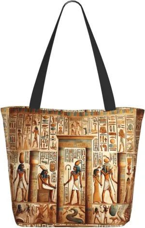 Augenstern Women Shoulder Bag Ancient-Egyptian-Civilization Foldable Tote Bag With Zipper Closure Casual Shopping Purse Daily Bag