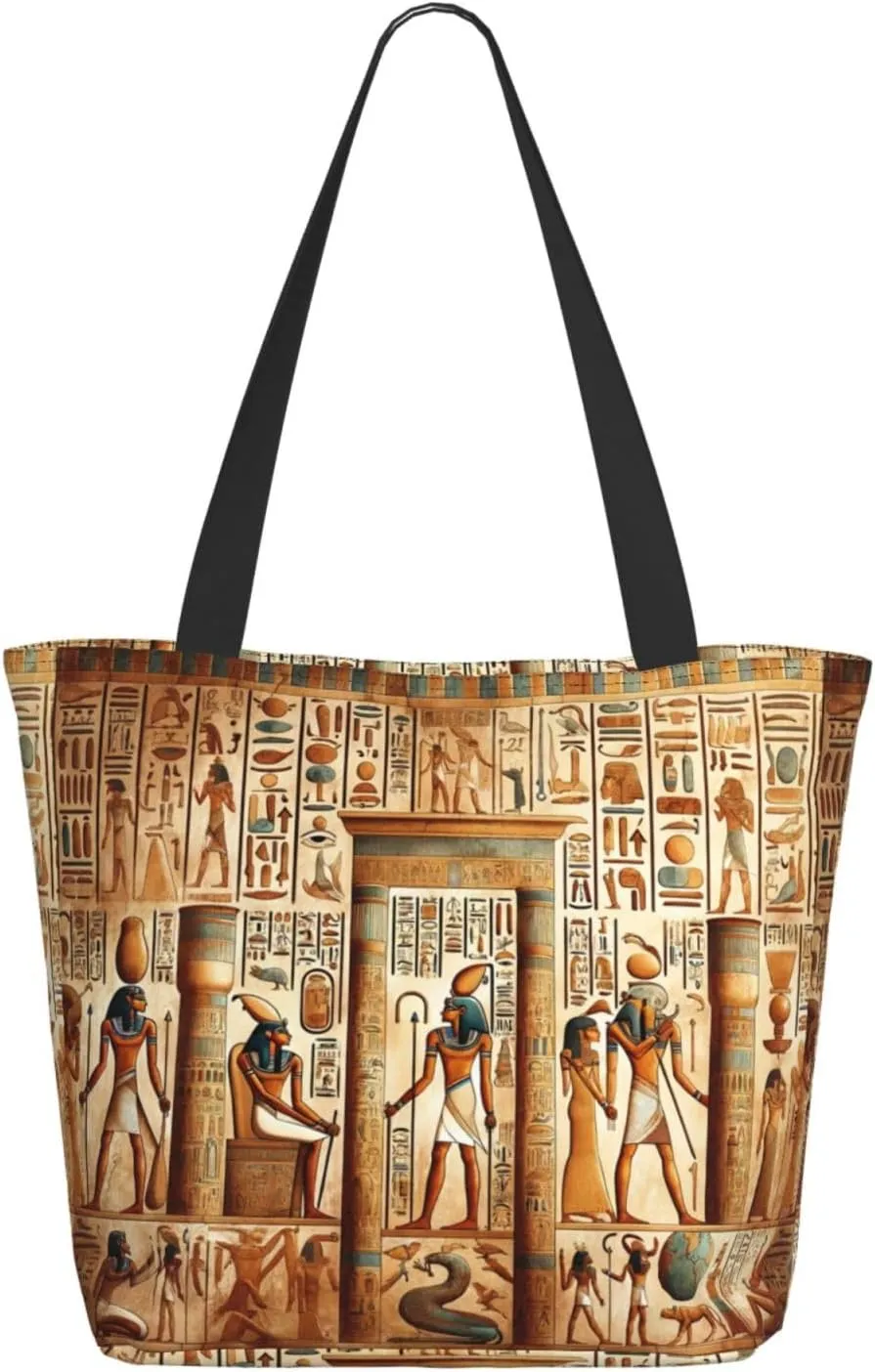 Augenstern Women Shoulder Bag Ancient-Egyptian-Civilization Foldable Tote Bag With Zipper Closure Casual Shopping Purse Daily Bag