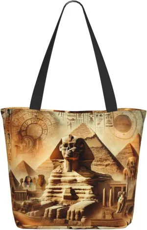 Augenstern Women Shoulder Bag Ancient-Egyptian-Mystery-Hieroglyphics Foldable Tote Bag With Zipper Closure Casual Shopping Purse Daily Bag