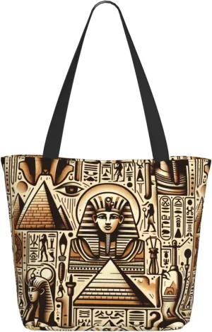 Augenstern Women Shoulder Bag Egypt-Hieroglyphs-Pharaoh-Vintage Foldable Tote Bag With Zipper Closure Casual Shopping Purse Daily Bag