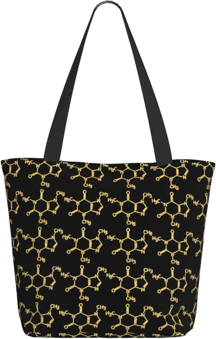 Augenstern Women Shoulder Bag Funny-Caffeine-Molecule-Chemistry Foldable Tote Bag With Zipper Closure Casual Shopping Purse Daily Bag