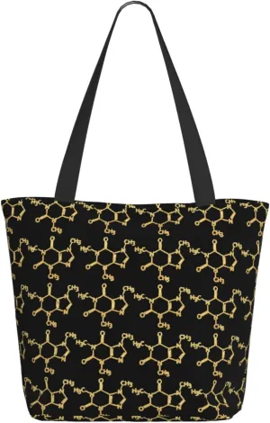 Augenstern Women Shoulder Bag Funny-Caffeine-Molecule-Chemistry Foldable Tote Bag With Zipper Closure Casual Shopping Purse Daily Bag