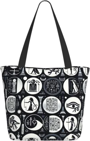 Augenstern Women Shoulder Bag Hieroglyphics-All-See-Eye-Egyptian Foldable Tote Bag With Zipper Closure Casual Shopping Purse Daily Bag