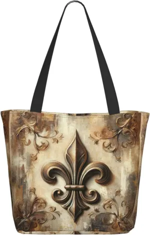 Augenstern Women Shoulder Bag Retro-Fleur-De-Lis Foldable Tote Bag With Zipper Closure Casual Shopping Purse Daily Bag